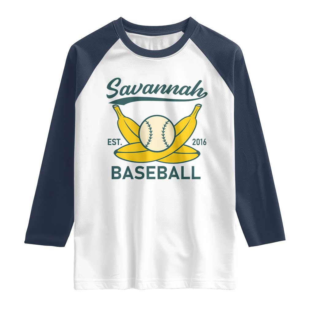 Retro Savannah Baseball Est. 2016 Raglan Shirt Funny Banana and Ball Vintage Sports - Wonder Print Shop