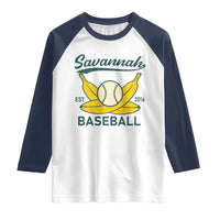Retro Savannah Baseball Est. 2016 Raglan Shirt Funny Banana and Ball Vintage Sports - Wonder Print Shop