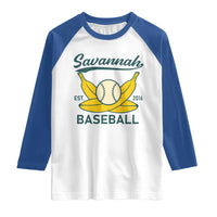 Retro Savannah Baseball Est. 2016 Raglan Shirt Funny Banana and Ball Vintage Sports - Wonder Print Shop