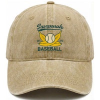 Retro Savannah Baseball Est. 2016 Washed Cotton Baseball Cap Funny Banana and Ball Vintage Sports