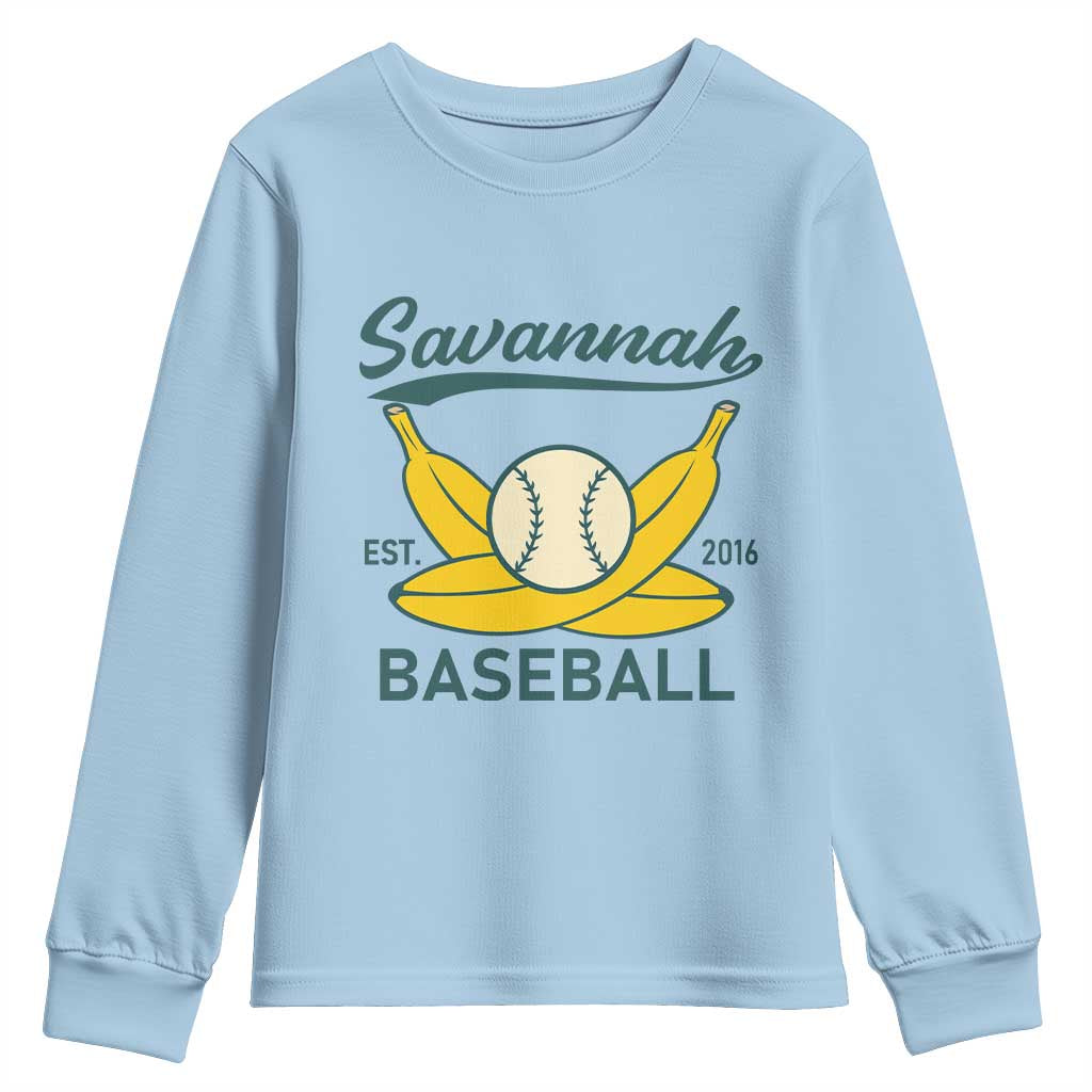 Retro Savannah Baseball Est. 2016 Youth Sweatshirt Funny Banana and Ball Vintage Sports - Wonder Print Shop