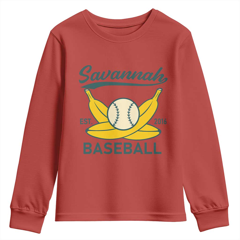 Retro Savannah Baseball Est. 2016 Youth Sweatshirt Funny Banana and Ball Vintage Sports - Wonder Print Shop