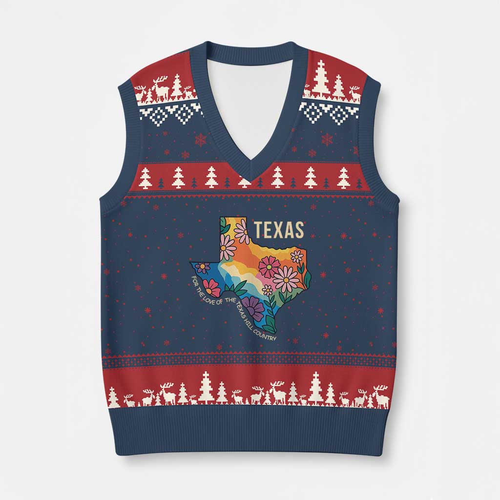 Texas Floral Boho V-Neck Knit Sweater Vest For the Love of the Texas Hill Country Southern Pride - Wonder Print Shop