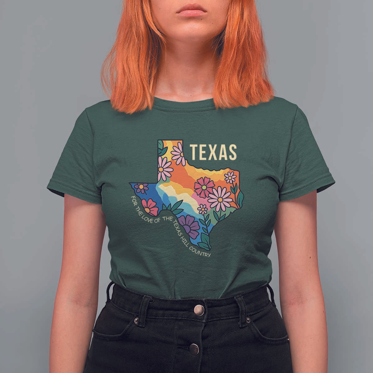 Texas Floral Boho T Shirt For Women For the Love of the Texas Hill Country Southern Pride - Wonder Print Shop