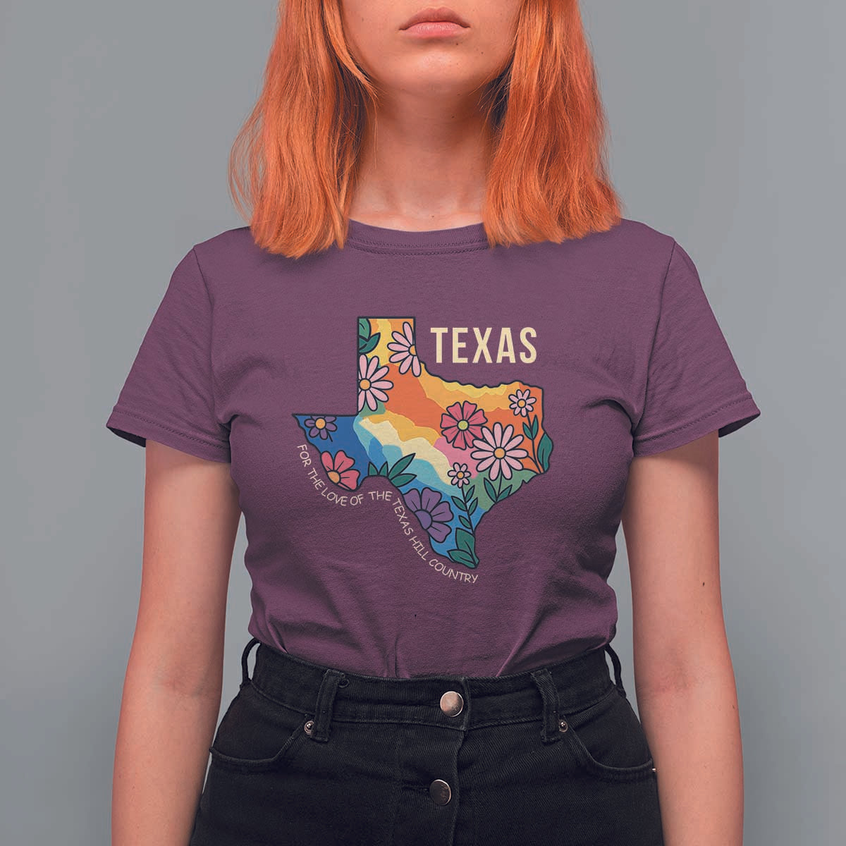 Texas Floral Boho T Shirt For Women For the Love of the Texas Hill Country Southern Pride - Wonder Print Shop