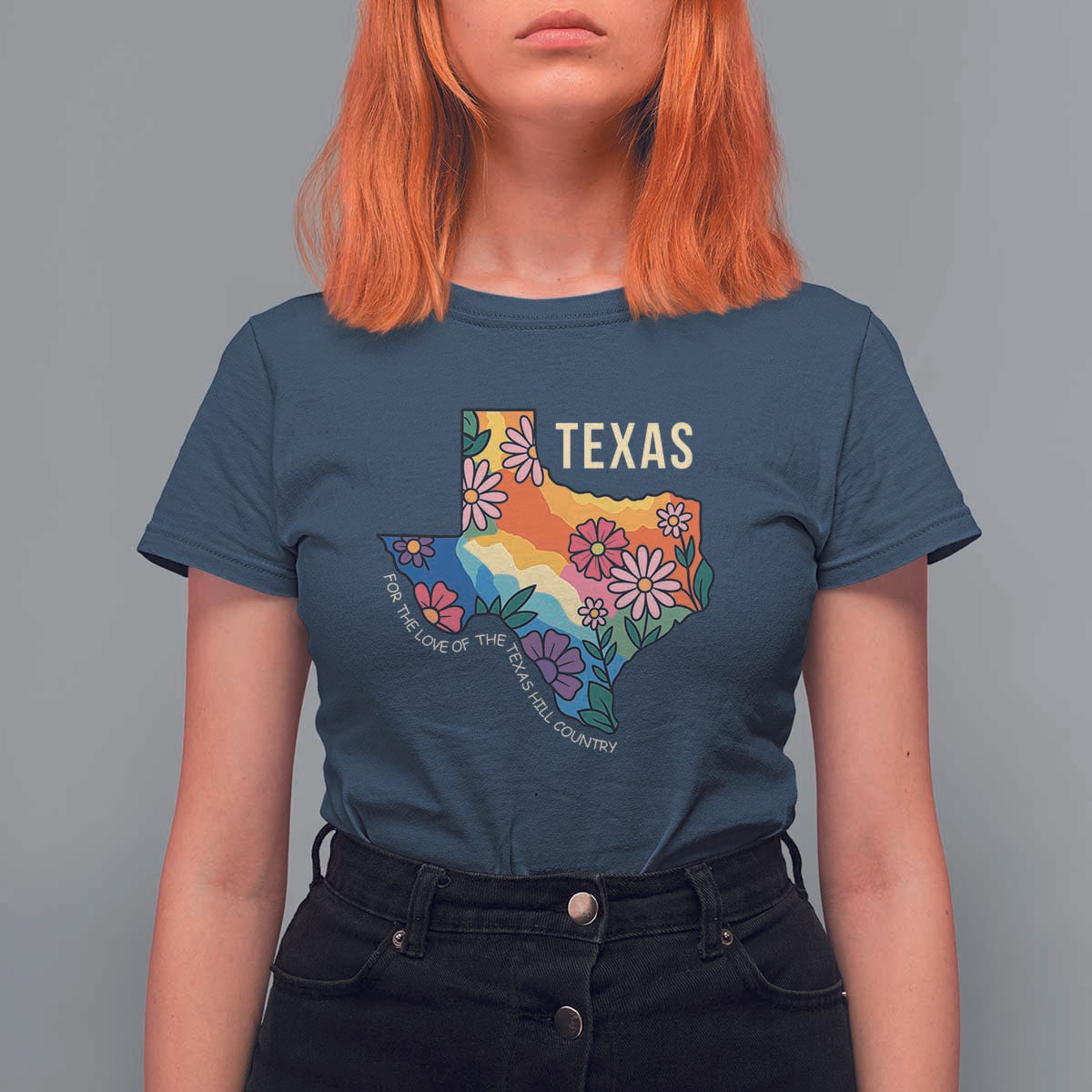 Texas Floral Boho T Shirt For Women For the Love of the Texas Hill Country Southern Pride - Wonder Print Shop