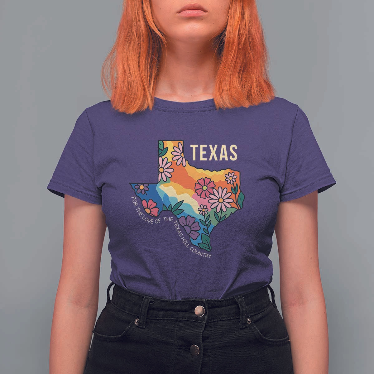 Texas Floral Boho T Shirt For Women For the Love of the Texas Hill Country Southern Pride - Wonder Print Shop