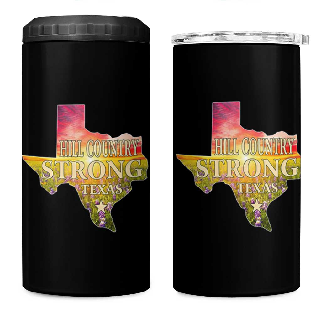 Hill Country Strong Texas 4 in 1 Can Cooler Tumbler Sunset Bluebonnet Resilience - Wonder Print Shop
