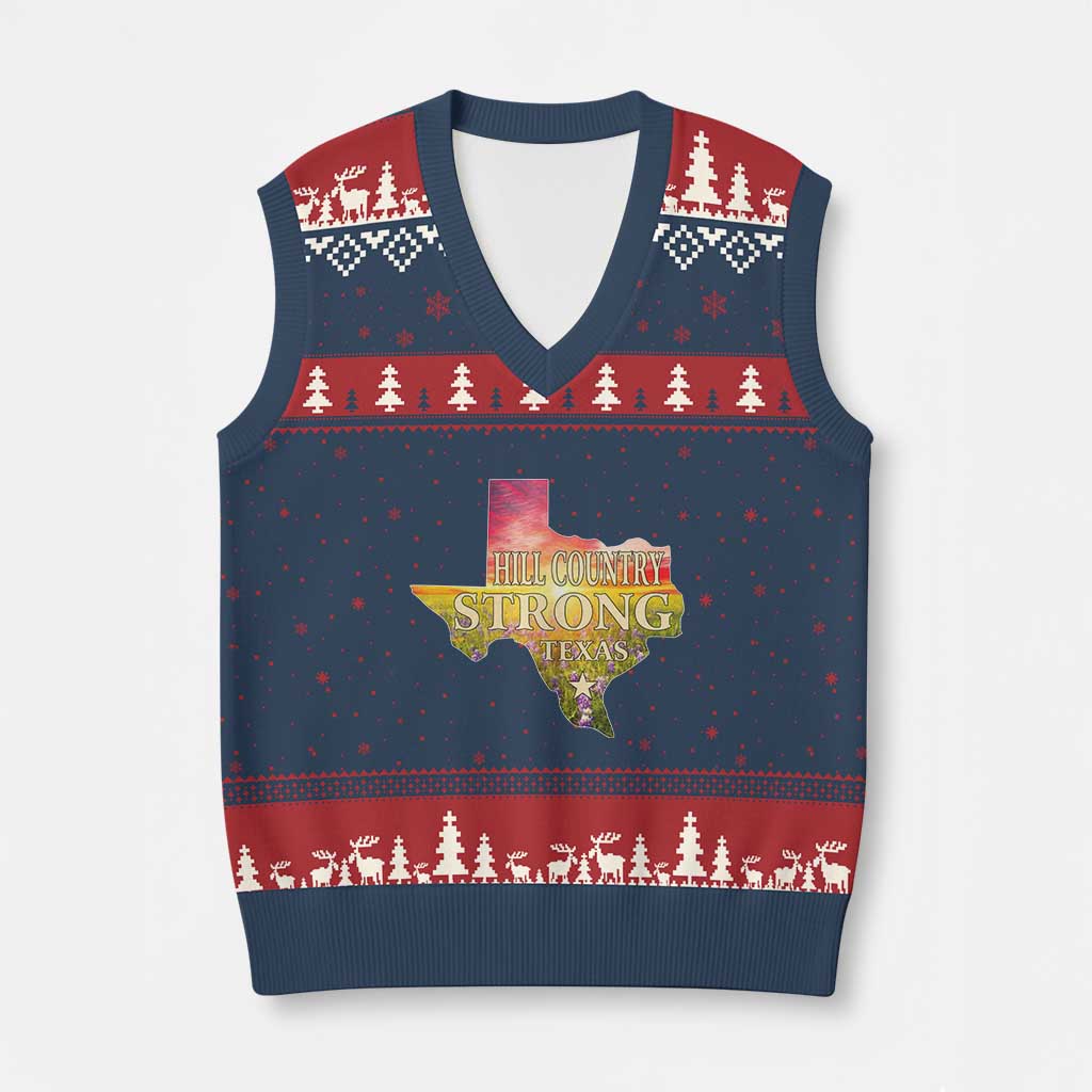 Hill Country Strong Texas V-Neck Knit Sweater Vest Sunset Bluebonnet Resilience - Wonder Print Shop