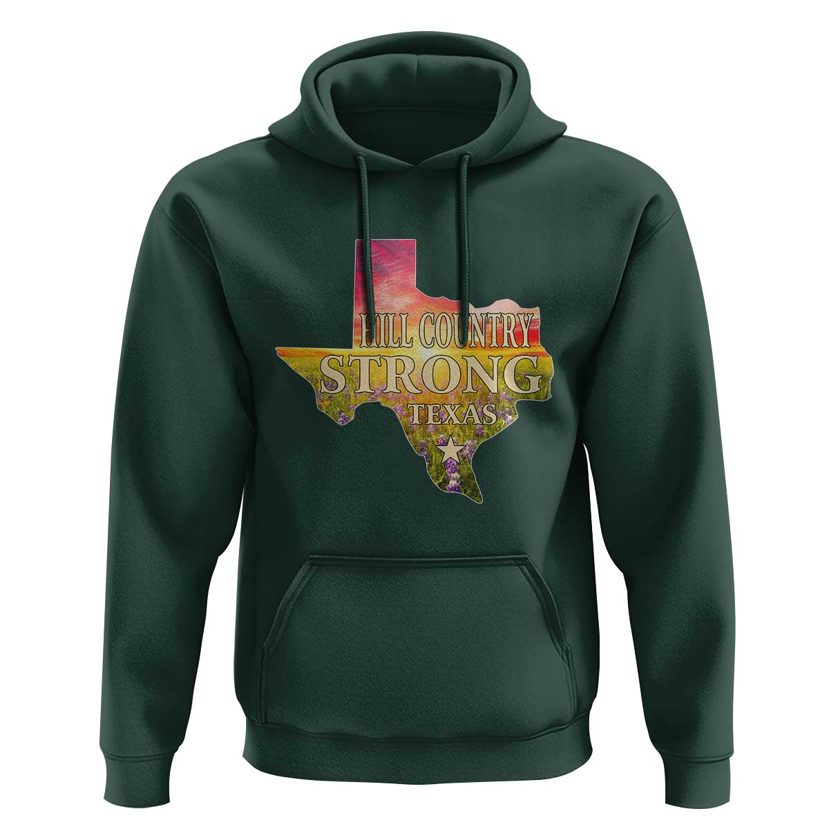 Hill Country Strong Texas Hoodie Sunset Bluebonnet Resilience - Wonder Print Shop