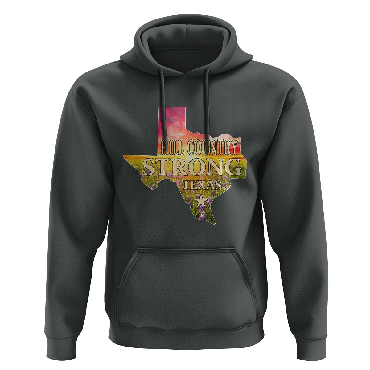Hill Country Strong Texas Hoodie Sunset Bluebonnet Resilience - Wonder Print Shop