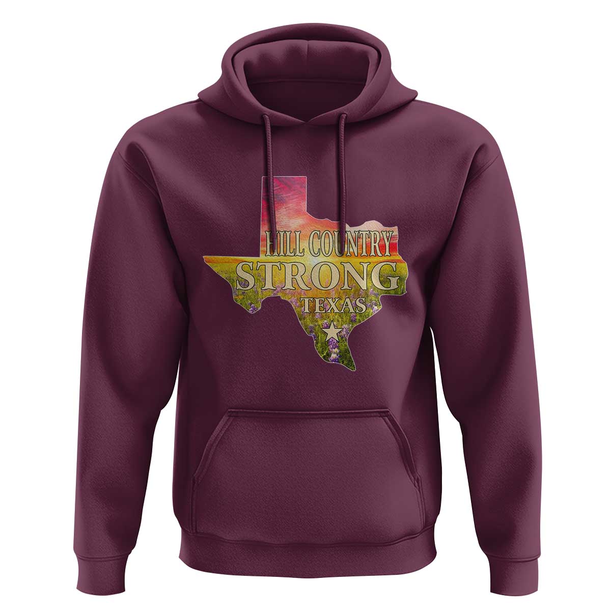Hill Country Strong Texas Hoodie Sunset Bluebonnet Resilience - Wonder Print Shop