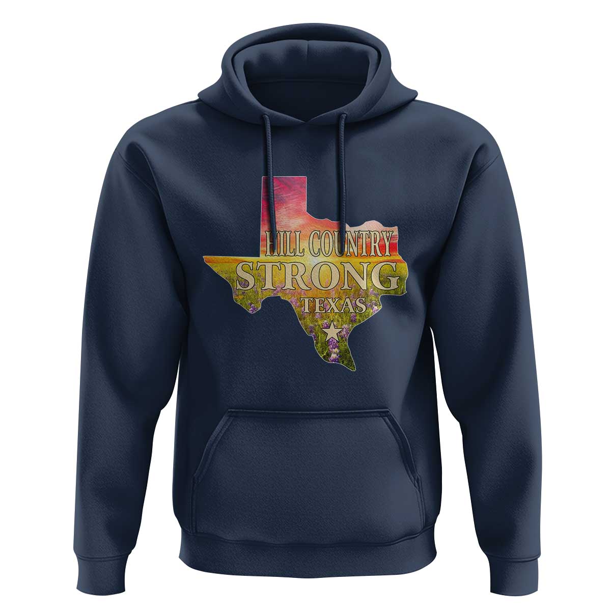 Hill Country Strong Texas Hoodie Sunset Bluebonnet Resilience - Wonder Print Shop