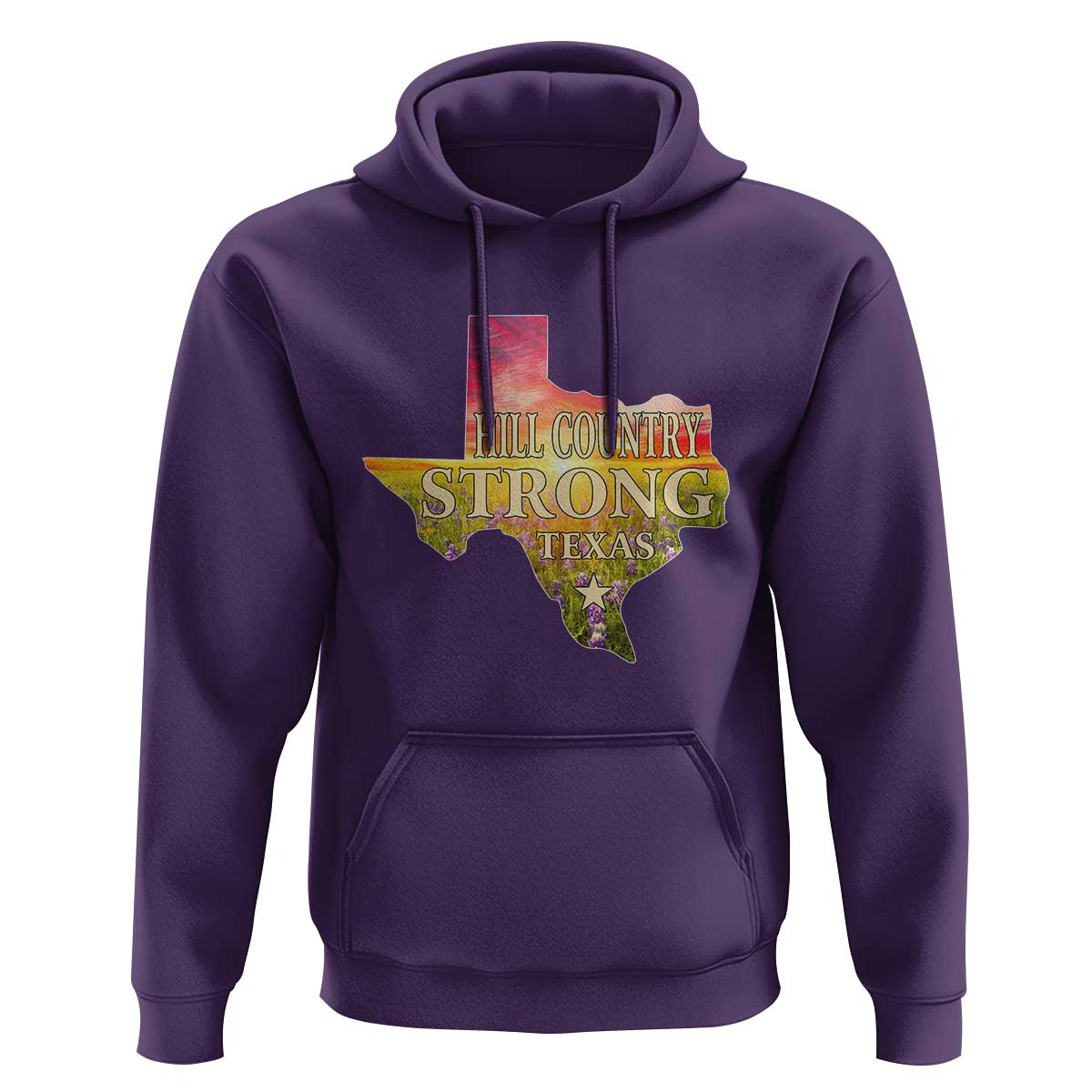 Hill Country Strong Texas Hoodie Sunset Bluebonnet Resilience - Wonder Print Shop