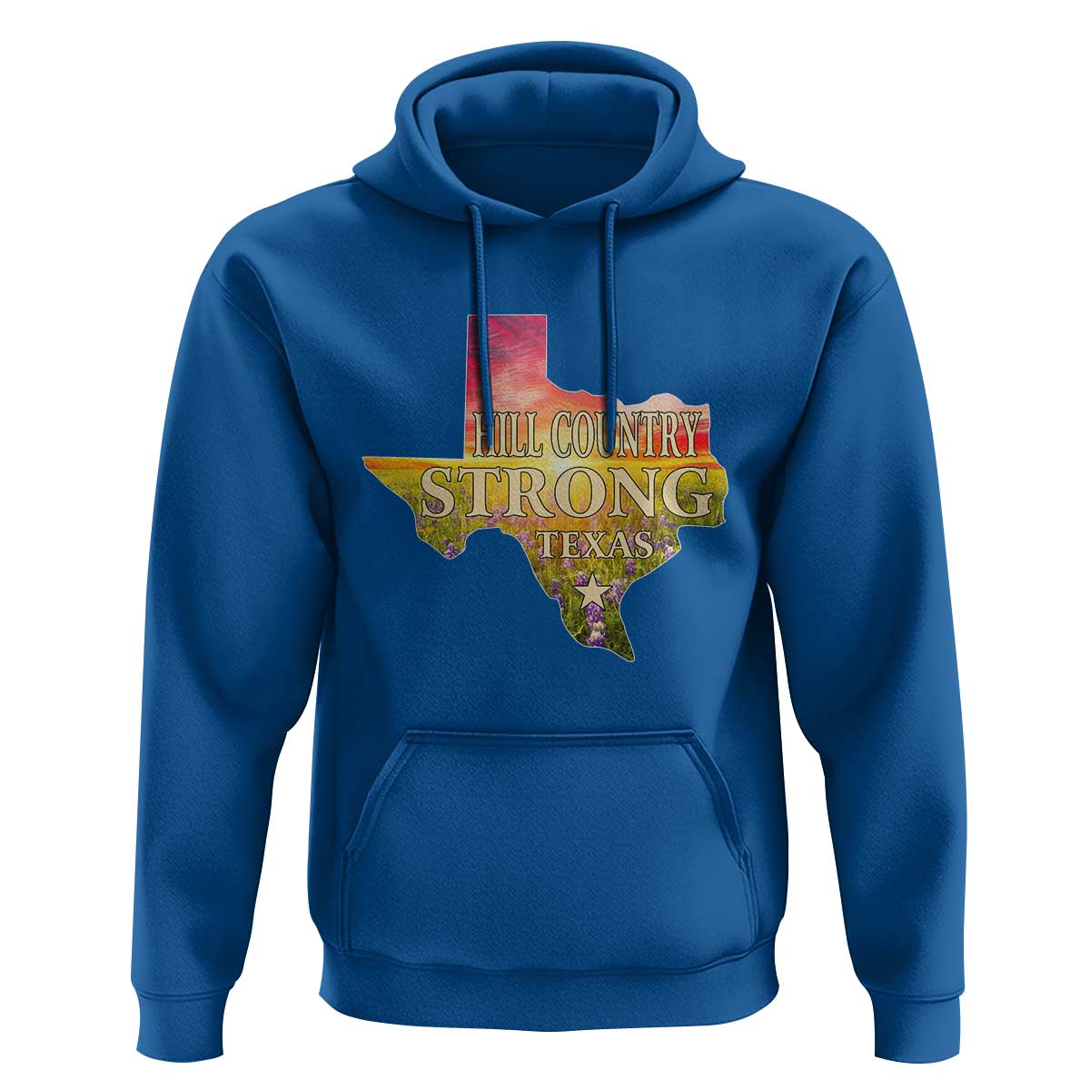 Hill Country Strong Texas Hoodie Sunset Bluebonnet Resilience - Wonder Print Shop