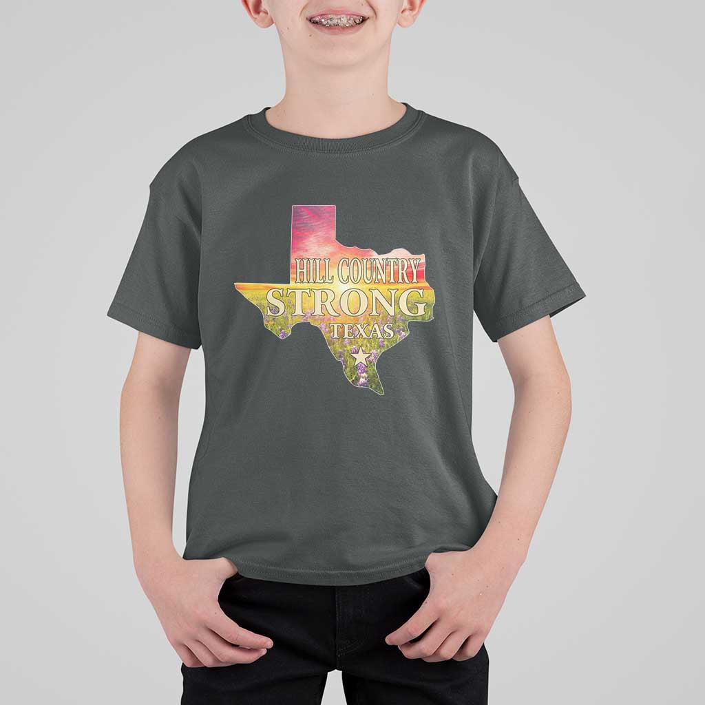 Hill Country Strong Texas T Shirt For Kid Sunset Bluebonnet Resilience - Wonder Print Shop