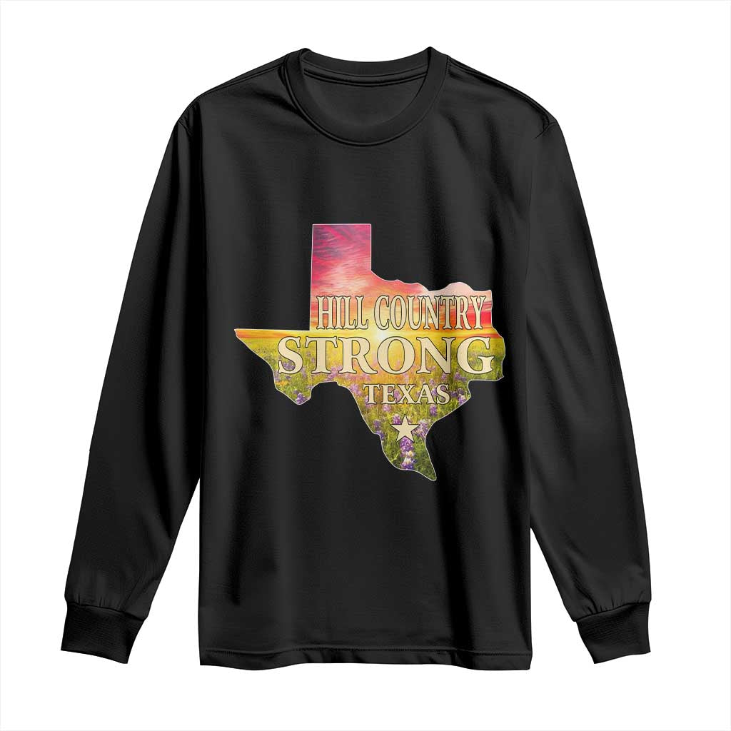 Hill Country Strong Texas Long Sleeve Shirt Sunset Bluebonnet Resilience - Wonder Print Shop