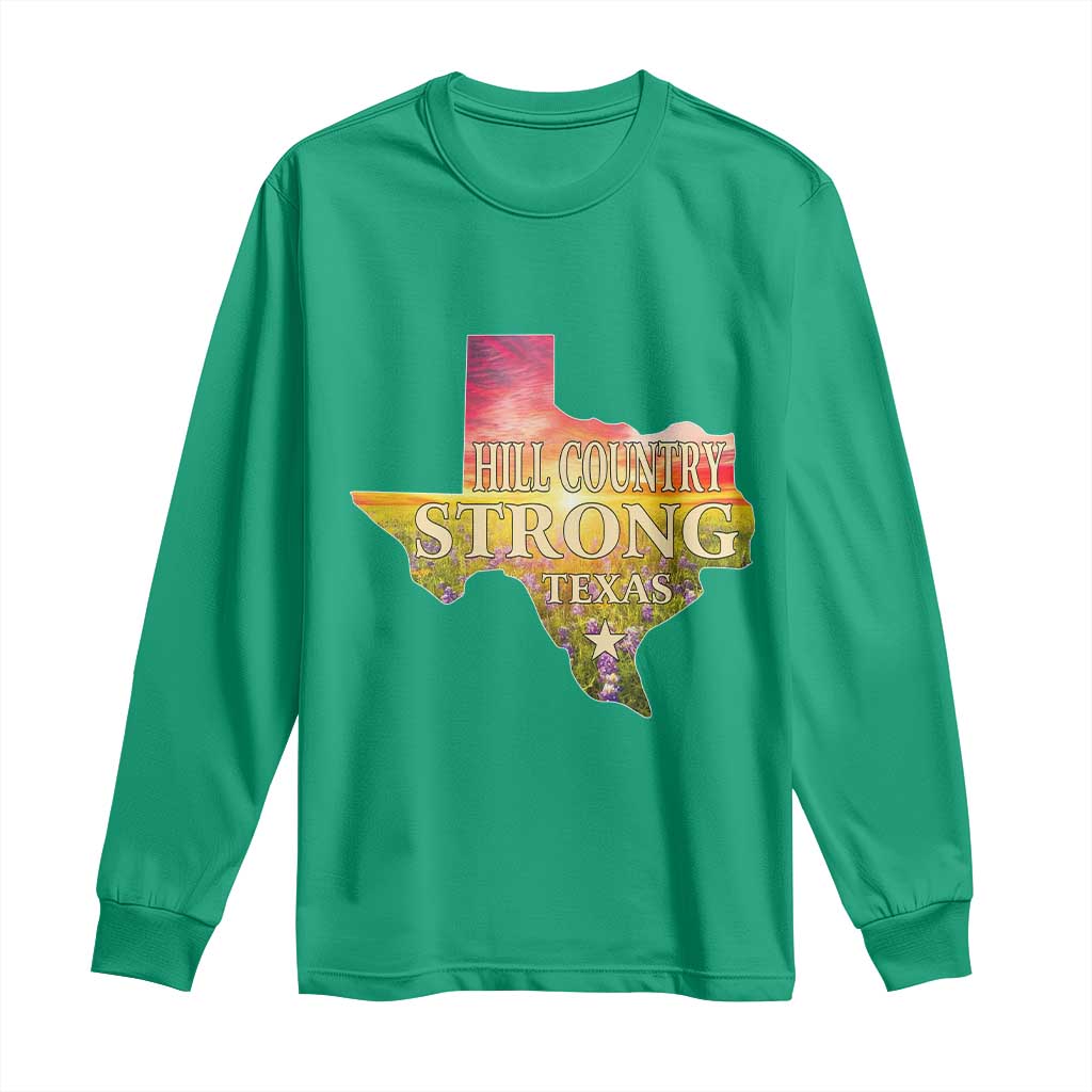 Hill Country Strong Texas Long Sleeve Shirt Sunset Bluebonnet Resilience - Wonder Print Shop