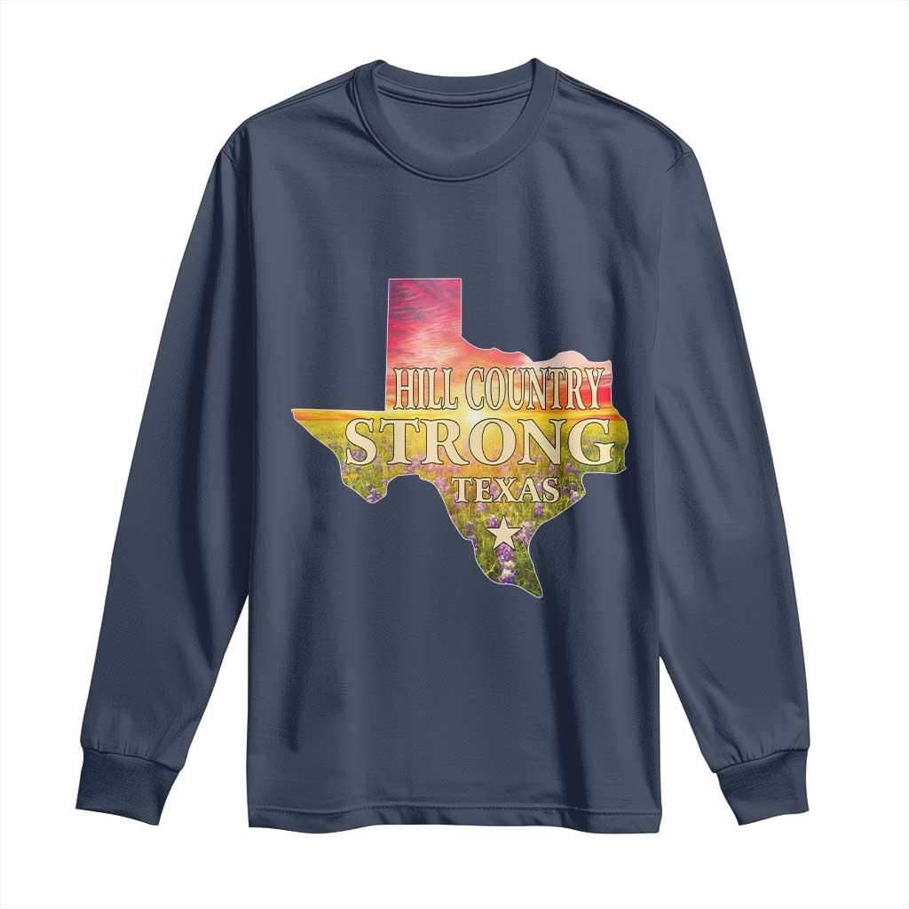 Hill Country Strong Texas Long Sleeve Shirt Sunset Bluebonnet Resilience - Wonder Print Shop