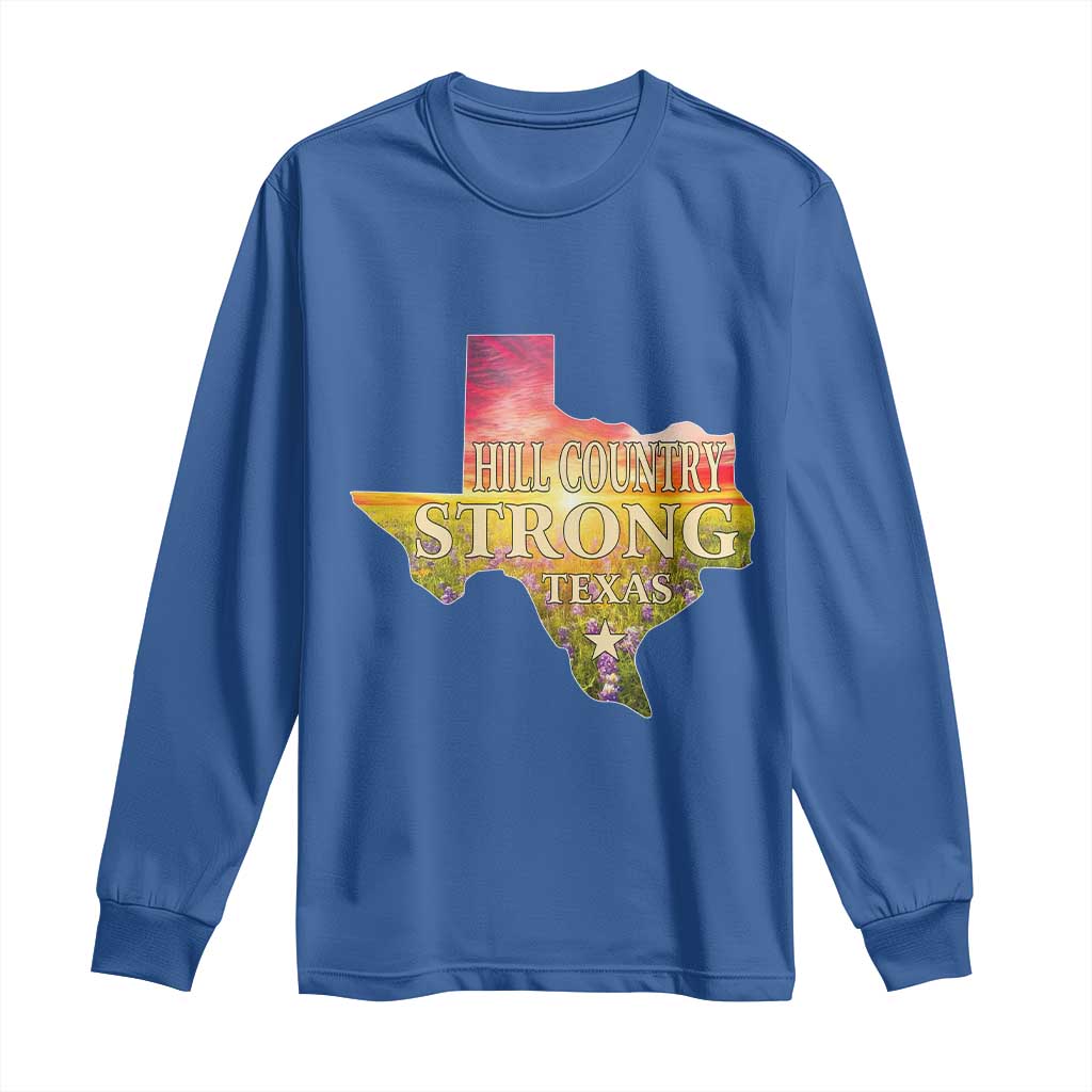 Hill Country Strong Texas Long Sleeve Shirt Sunset Bluebonnet Resilience - Wonder Print Shop