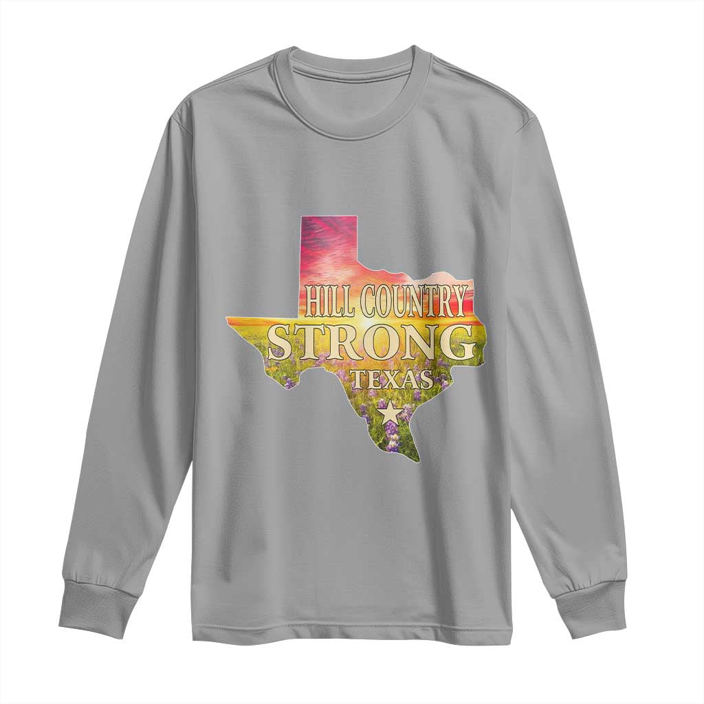 Hill Country Strong Texas Long Sleeve Shirt Sunset Bluebonnet Resilience - Wonder Print Shop