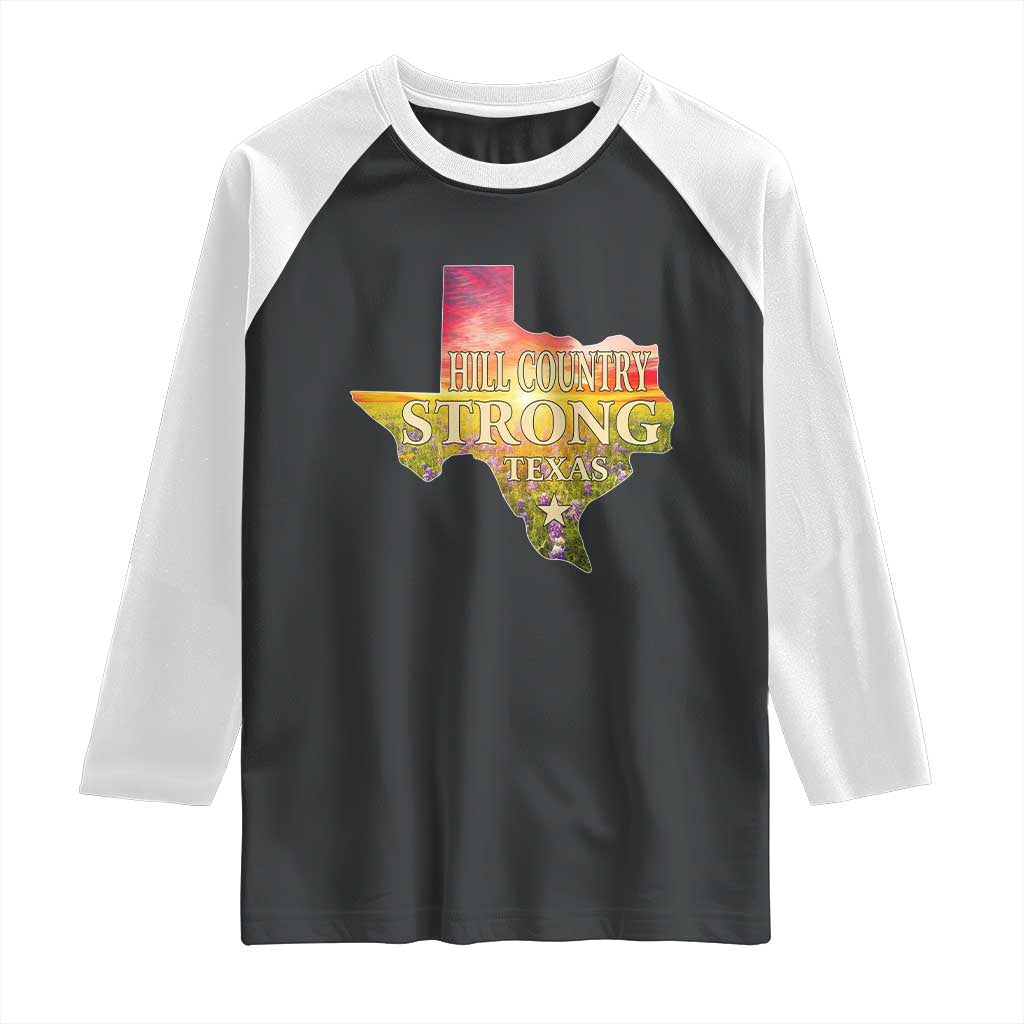 Hill Country Strong Texas Raglan Shirt Sunset Bluebonnet Resilience - Wonder Print Shop