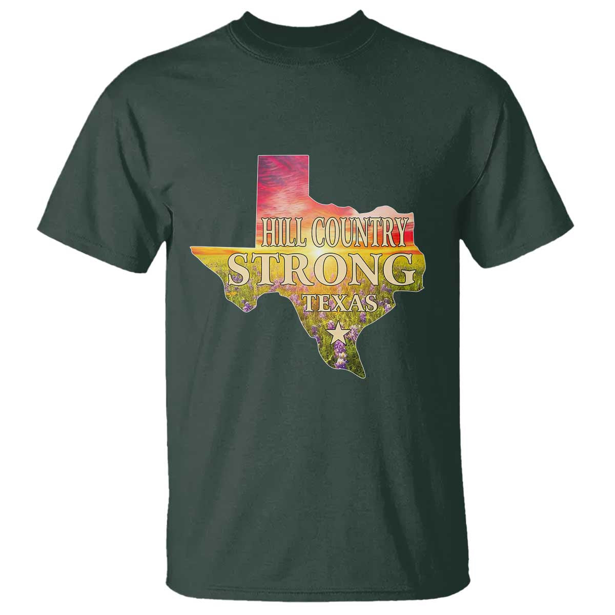 Hill Country Strong Texas T Shirt Sunset Bluebonnet Resilience - Wonder Print Shop