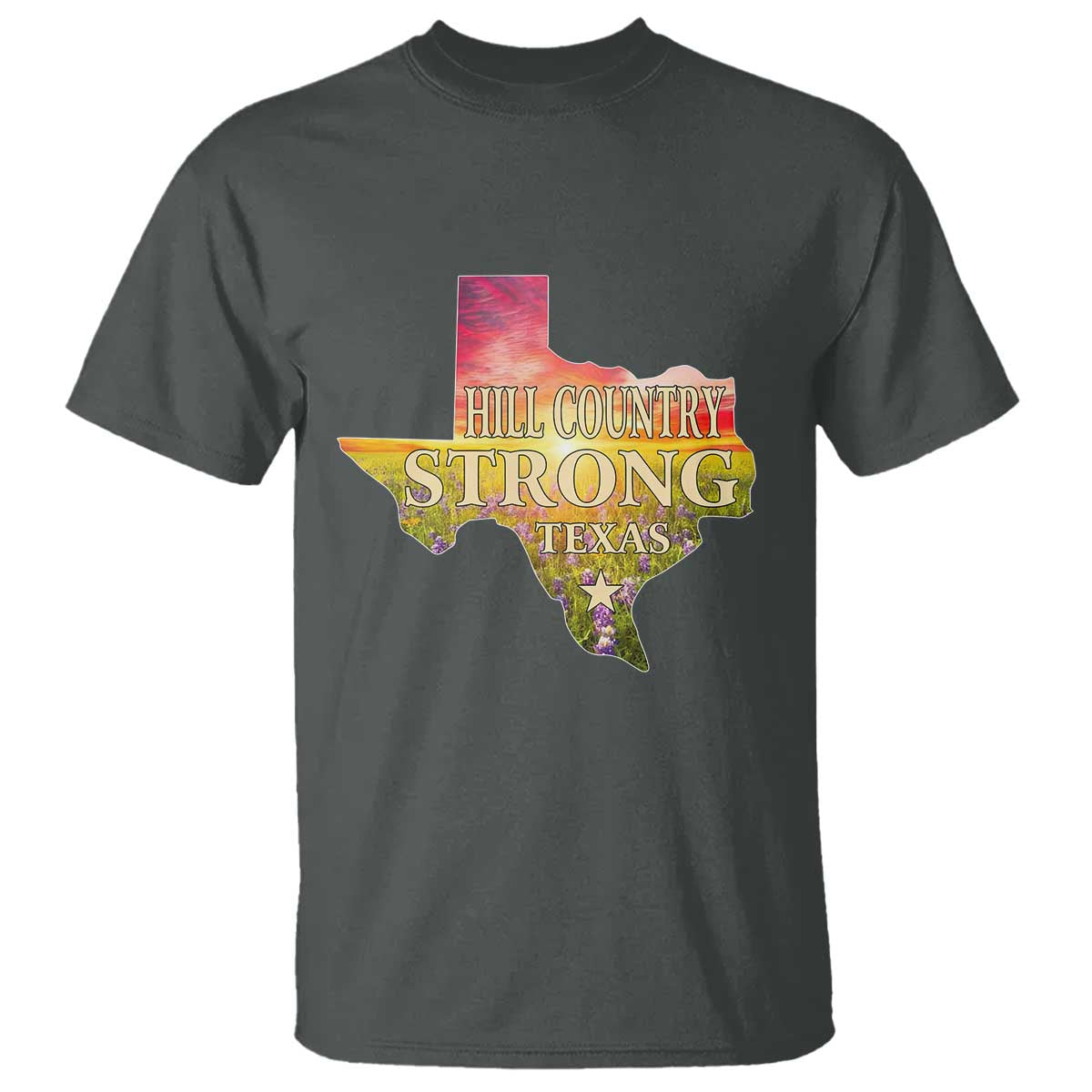 Hill Country Strong Texas T Shirt Sunset Bluebonnet Resilience - Wonder Print Shop