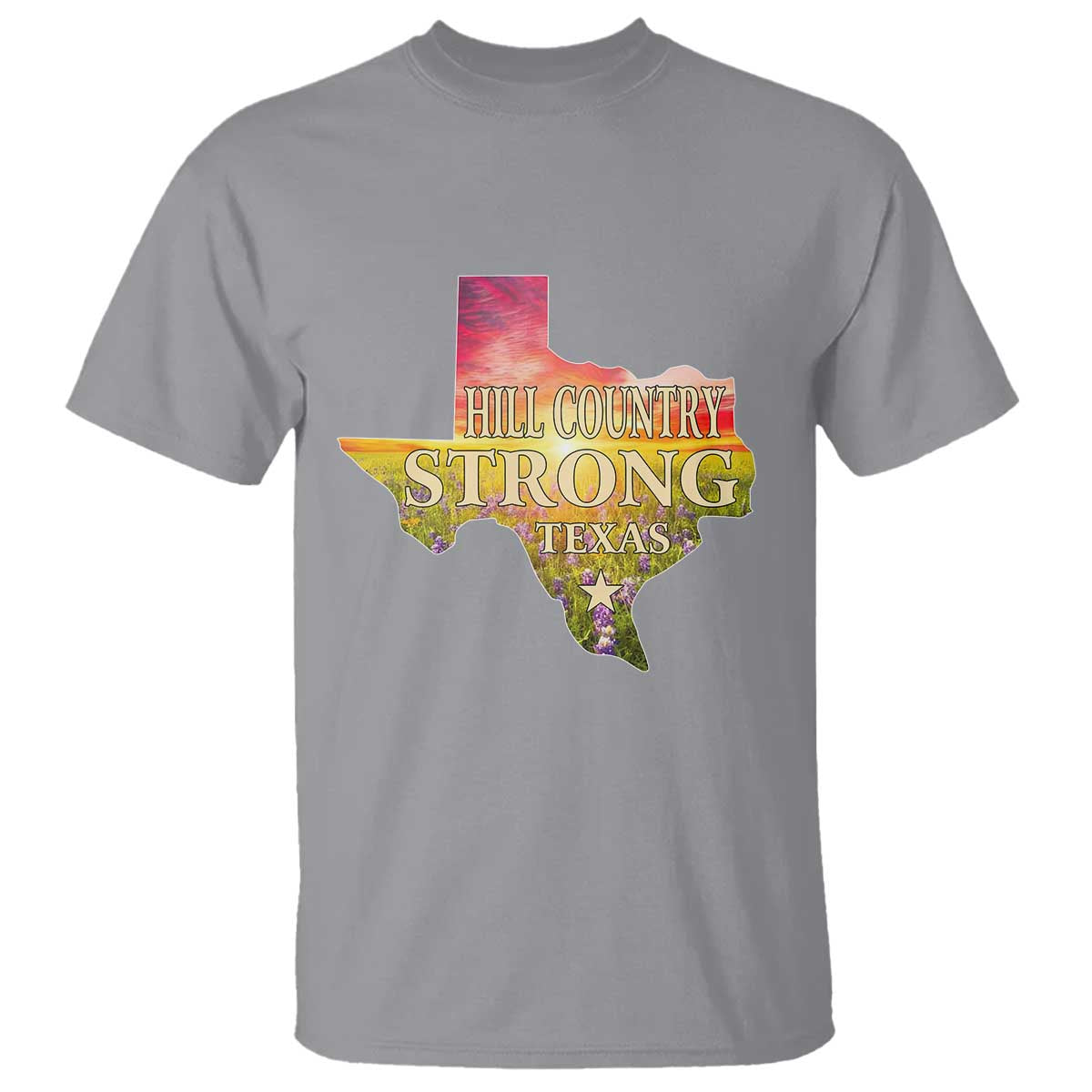 Hill Country Strong Texas T Shirt Sunset Bluebonnet Resilience - Wonder Print Shop