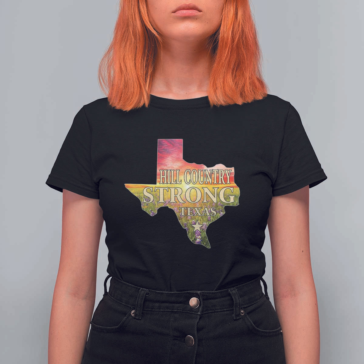 Hill Country Strong Texas T Shirt For Women Sunset Bluebonnet Resilience - Wonder Print Shop