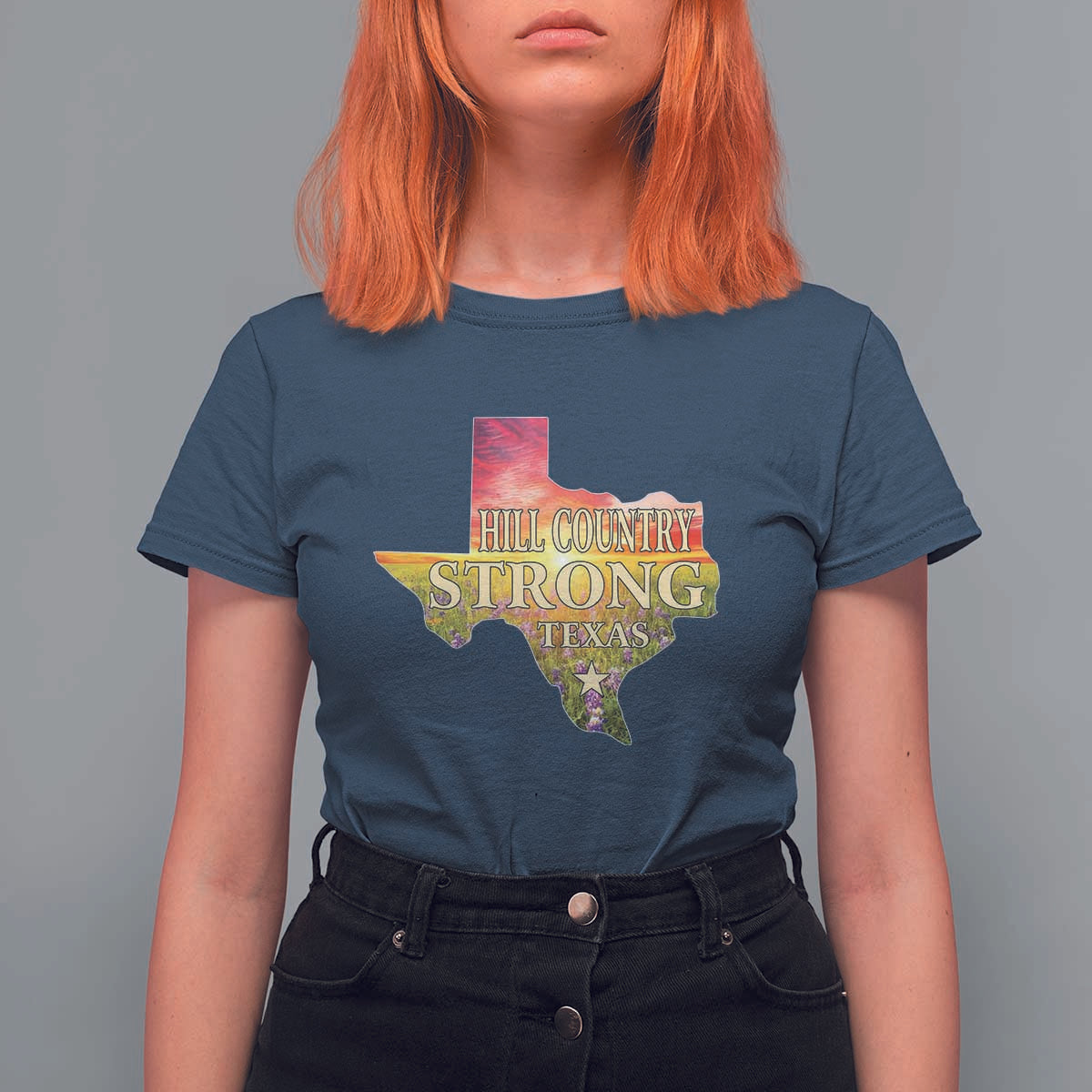 Hill Country Strong Texas T Shirt For Women Sunset Bluebonnet Resilience - Wonder Print Shop