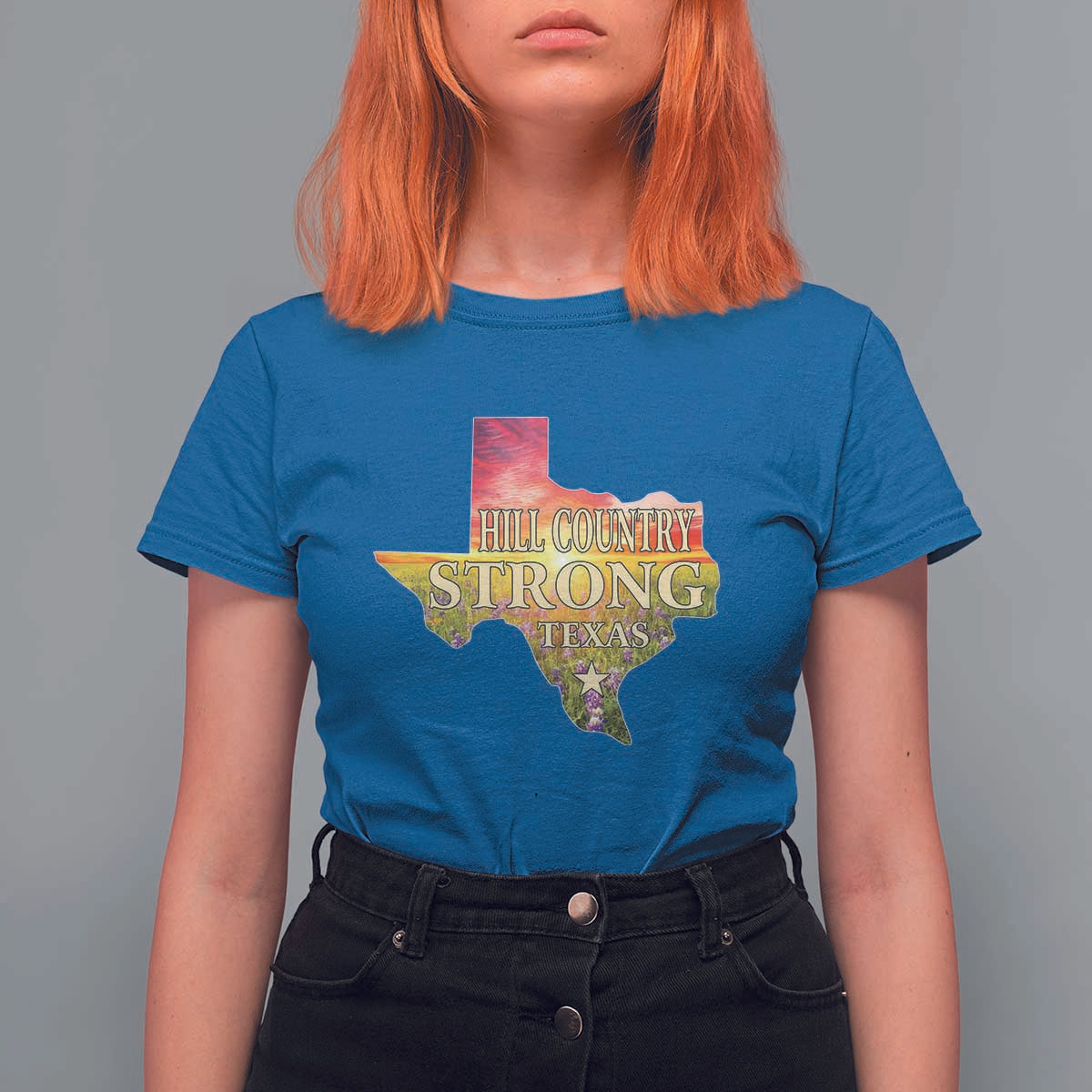 Hill Country Strong Texas T Shirt For Women Sunset Bluebonnet Resilience - Wonder Print Shop