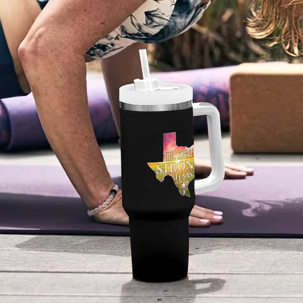 Hill Country Strong Texas Tumbler With Handle Sunset Bluebonnet Resilience - Wonder Print Shop