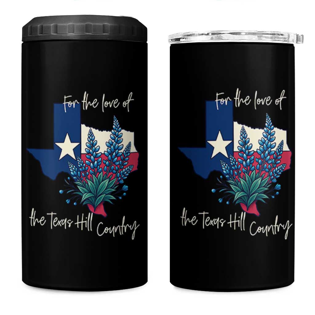 For the Love of the Texas Hill Country 4 in 1 Can Cooler Tumbler Bluebonnet Floral Patriotic Flag - Wonder Print Shop