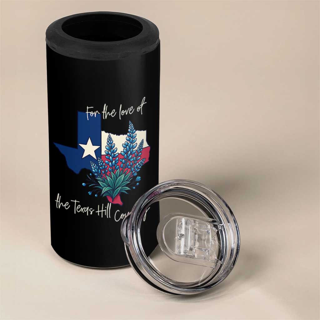 For the Love of the Texas Hill Country 4 in 1 Can Cooler Tumbler Bluebonnet Floral Patriotic Flag - Wonder Print Shop