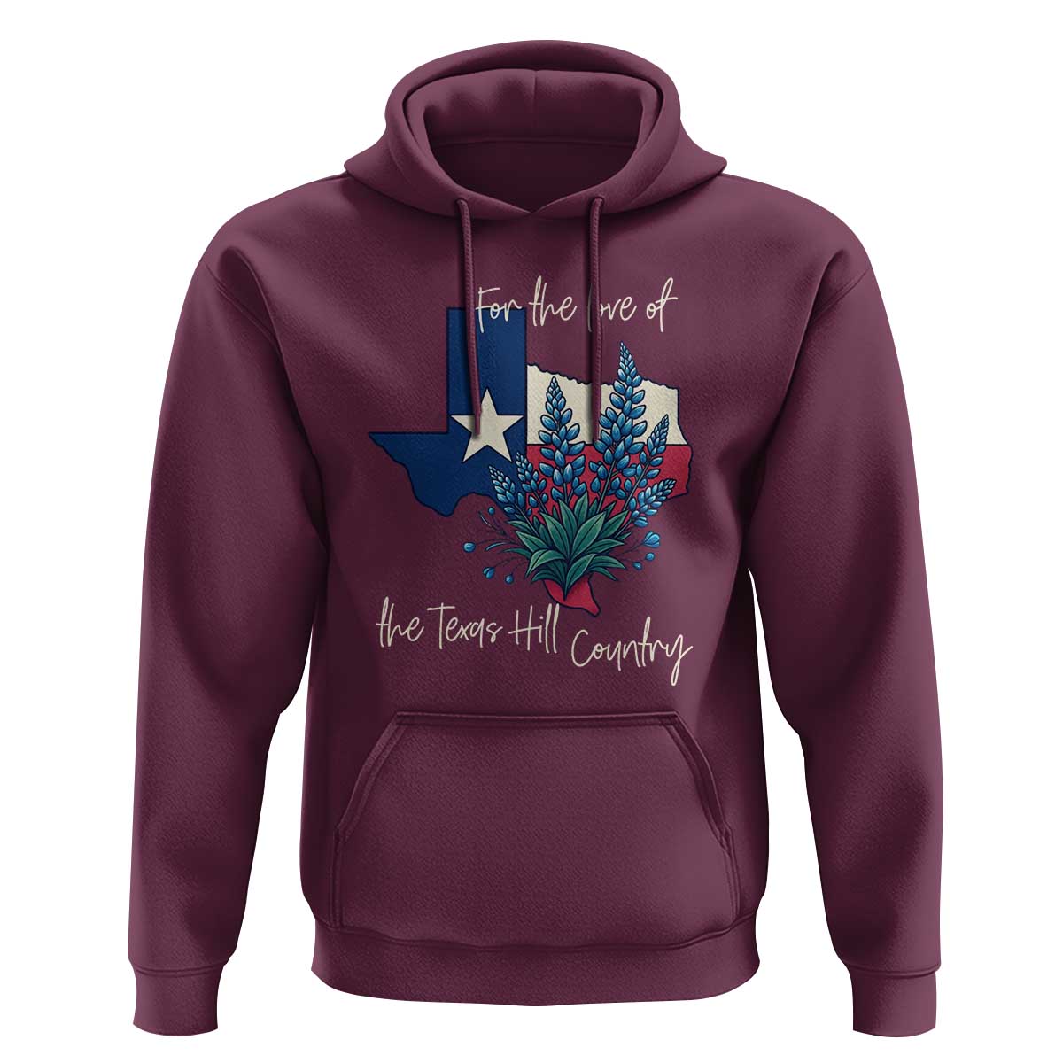 For the Love of the Texas Hill Country Hoodie Bluebonnet Floral Patriotic Flag - Wonder Print Shop