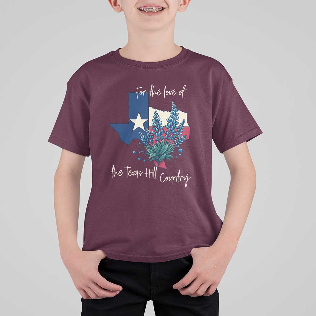 For the Love of the Texas Hill Country T Shirt For Kid Bluebonnet Floral Patriotic Flag - Wonder Print Shop