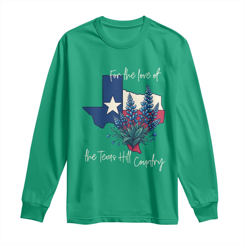 For the Love of the Texas Hill Country Long Sleeve Shirt Bluebonnet Floral Patriotic Flag - Wonder Print Shop