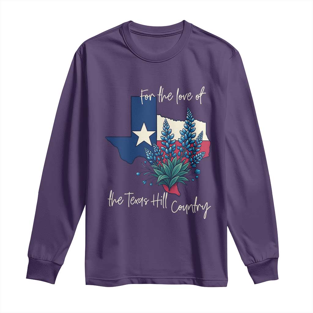 For the Love of the Texas Hill Country Long Sleeve Shirt Bluebonnet Floral Patriotic Flag - Wonder Print Shop