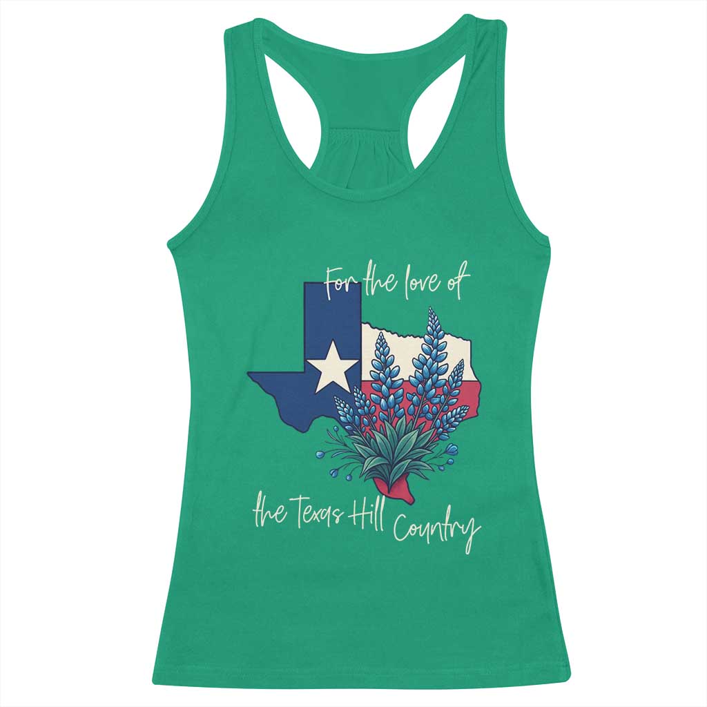 For the Love of the Texas Hill Country Racerback Tank Top Bluebonnet Floral Patriotic Flag - Wonder Print Shop