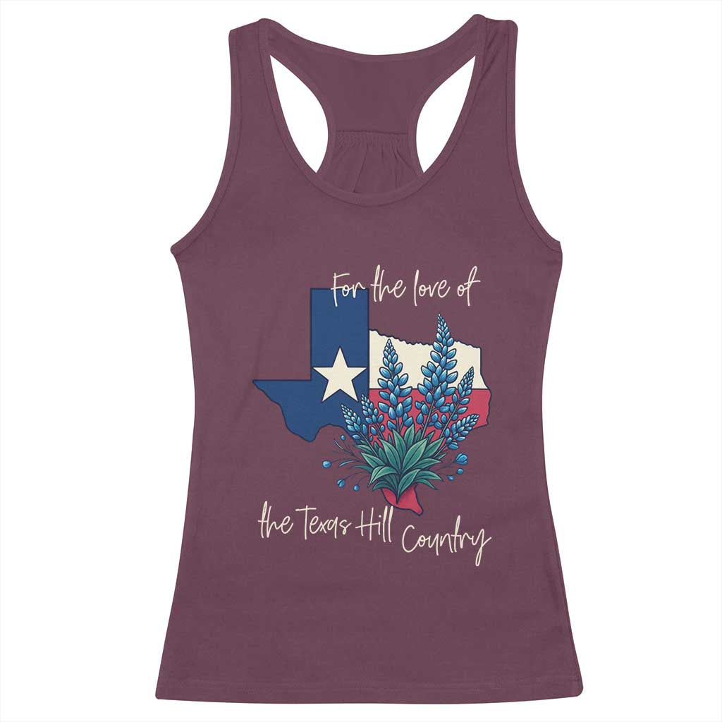 For the Love of the Texas Hill Country Racerback Tank Top Bluebonnet Floral Patriotic Flag - Wonder Print Shop