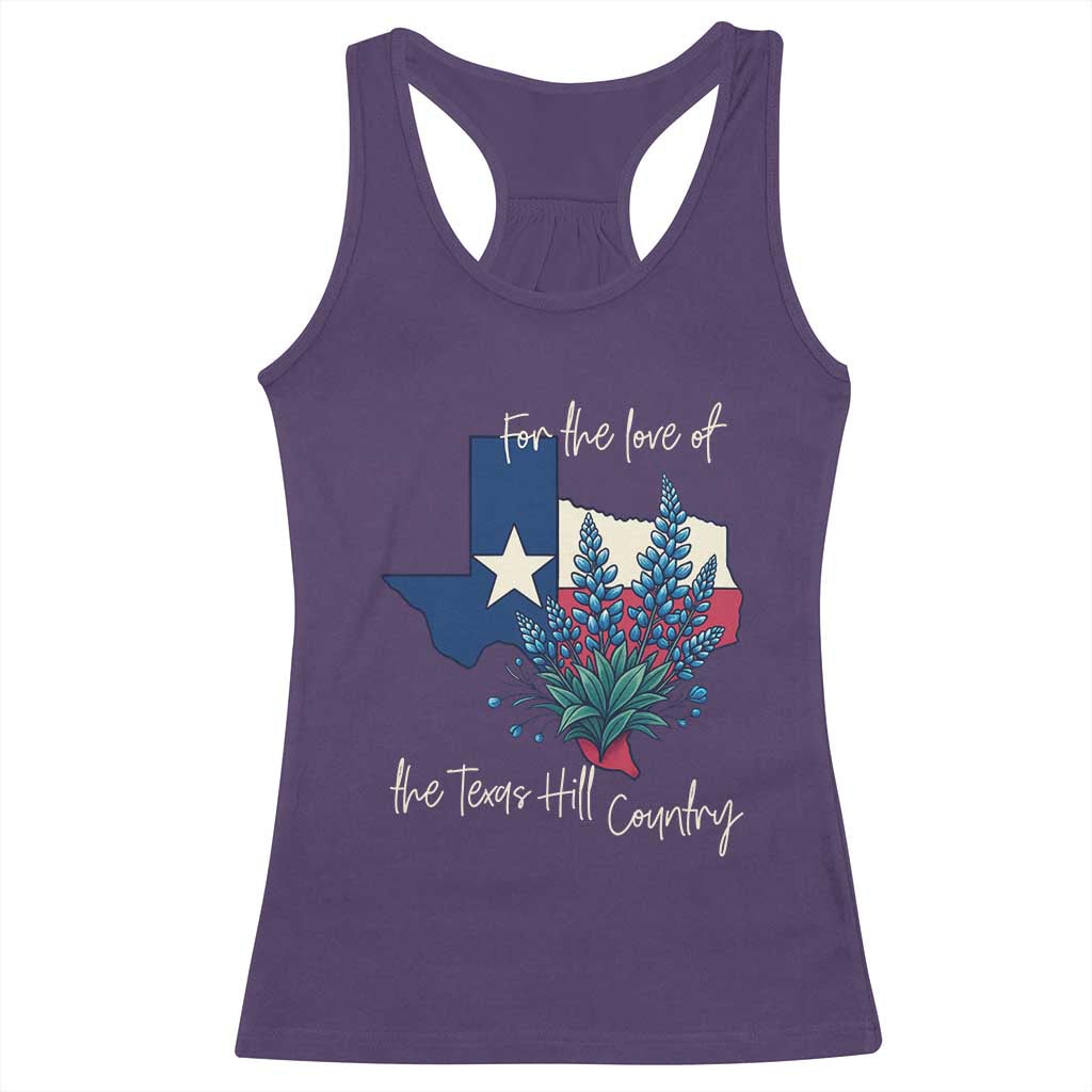 For the Love of the Texas Hill Country Racerback Tank Top Bluebonnet Floral Patriotic Flag - Wonder Print Shop