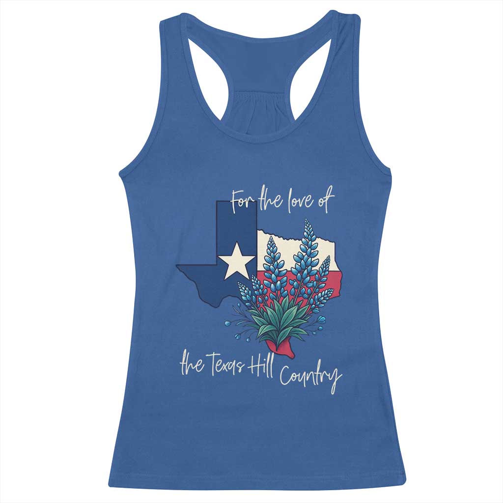 For the Love of the Texas Hill Country Racerback Tank Top Bluebonnet Floral Patriotic Flag - Wonder Print Shop