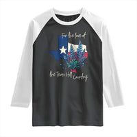 For the Love of the Texas Hill Country Raglan Shirt Bluebonnet Floral Patriotic Flag - Wonder Print Shop