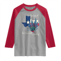 For the Love of the Texas Hill Country Raglan Shirt Bluebonnet Floral Patriotic Flag - Wonder Print Shop