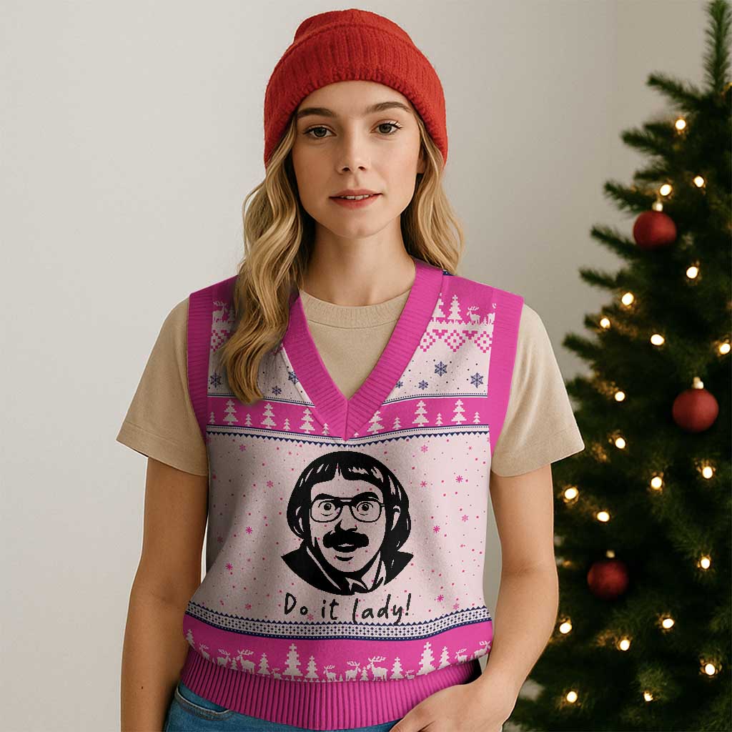 Funny Do It Lady V-Neck Knit Sweater Vest Mustache Guy Meme Parody - Wonder Print Shop