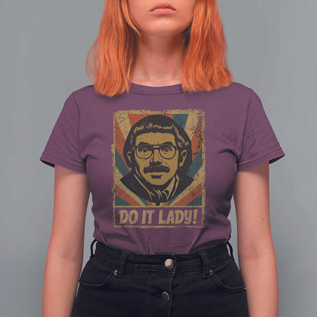 Funny Do It Lady Vintage T Shirt For Women Retro 70s Mustache Guy Meme Parody - Wonder Print Shop