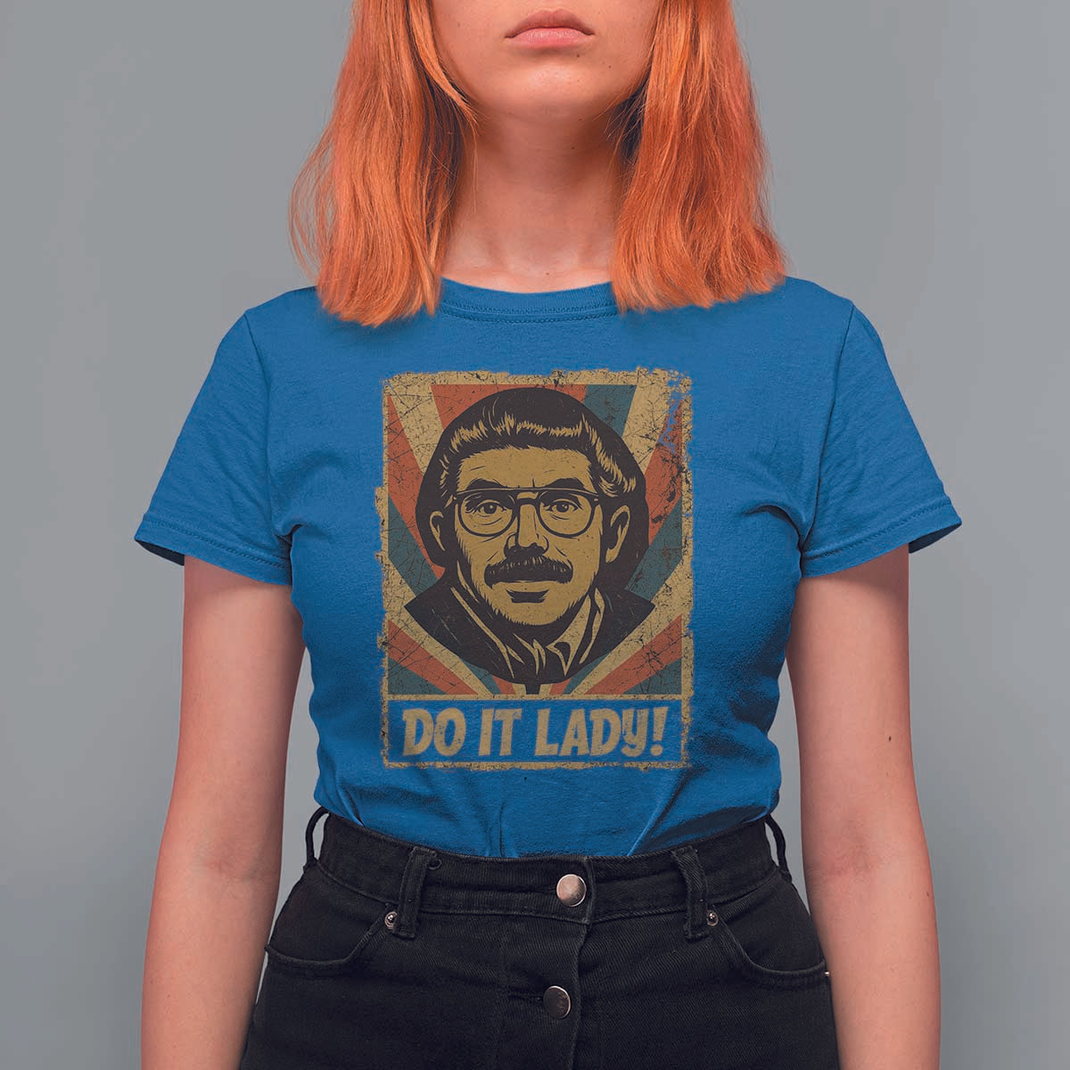 Funny Do It Lady Vintage T Shirt For Women Retro 70s Mustache Guy Meme Parody - Wonder Print Shop