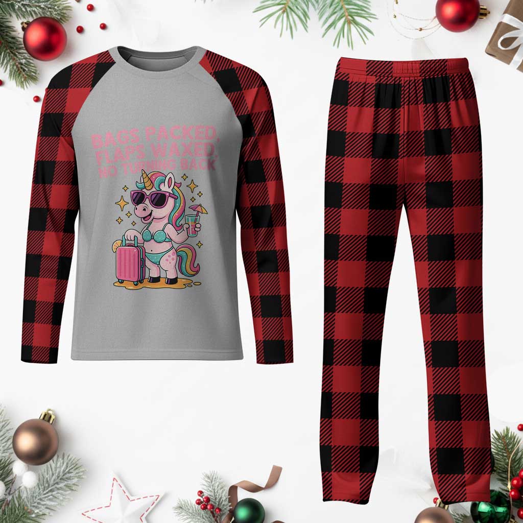 Funny Girls Trip Unicorn Plaid Pajama Set Bags Packed Flaps Waxed No Turning Back Bikini Vacation Bachelorette - Wonder Print Shop