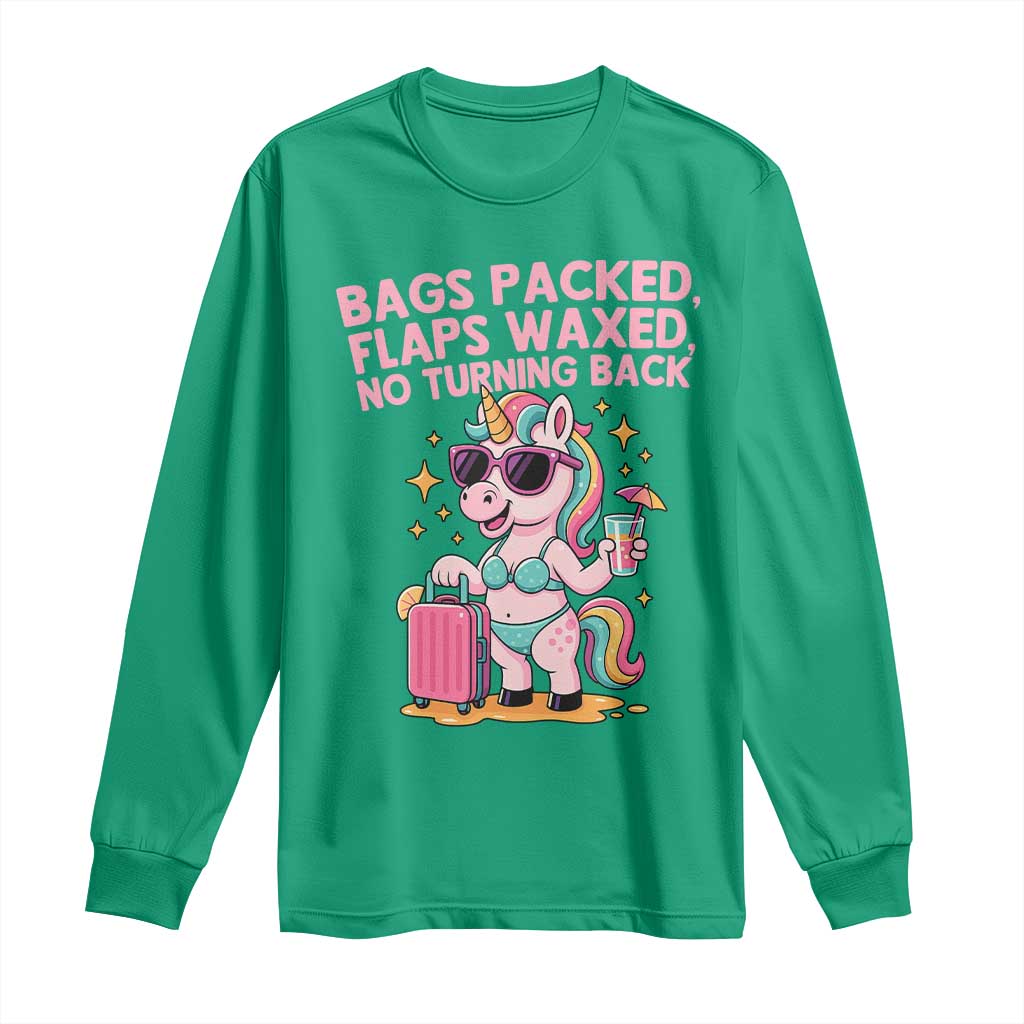 Funny Girls Trip Unicorn Long Sleeve Shirt Bags Packed Flaps Waxed No Turning Back Bikini Vacation Bachelorette - Wonder Print Shop